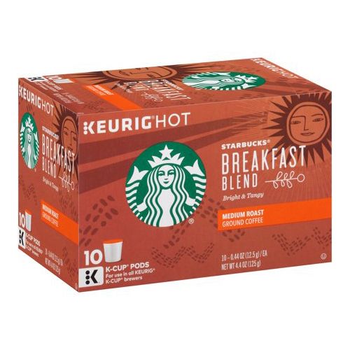 Starbucks Breakfast Blend Coffee K-Cup Pods  Medium Roast  Coffee Pods for Keurig Brewers  1 Box (10 Pods)
