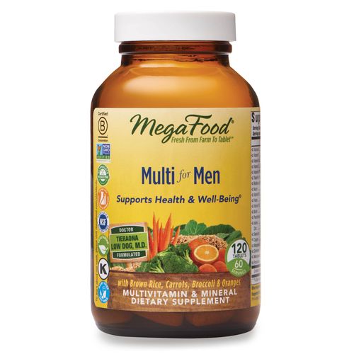 MegaFood Men s Multivitamin - With B vitamins for Cellular Energy Production & Choline to Support Cognitive Function - Non-GMO  Vegetarian & Made without Dairy and Soy - 120 Tabs (60 Servings)
