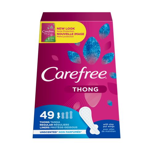 Carefree Thong Pantiliners with Wings  Unscented  49 Ct