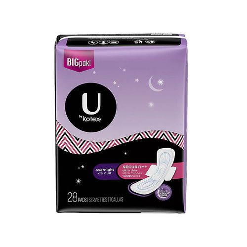 U by Kotex Security Ultra Thin Pads with Wings  Overnight  Unscented  28 Count