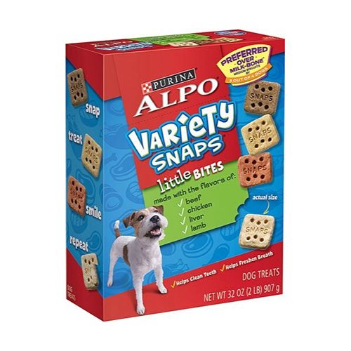 Purina ALPO Dog Treats  Variety Snaps Little Bites Beef  Chicken  Liver  Lamb  32 oz. Box