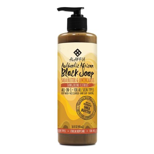 Alaffia Authentic African Black Soap with Fair Trade Shea Butter Tangerine Citrus  16 Oz