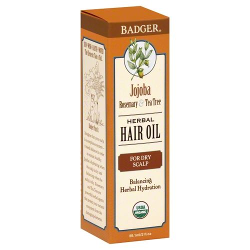 Badger - Jojoba Hair Oil  Herbal Scalp Treatment  Rosemary & Tea Tree  Hair Oil for Dry Scalp  Balancing Herbal Hydration  Certified Organic Hair Oil  Jojoba Oil for Hair