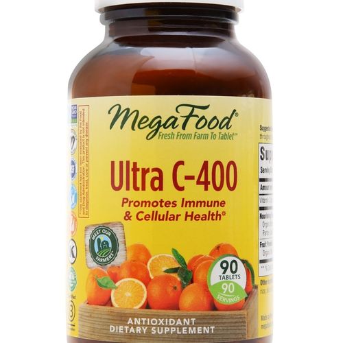 MegaFood Ultra C-400 mg - Immune Support and Support for Cellular Health with 400mg Vitamin C Plus Real Food - Non-GMO  Gluten-Free  Vegan  and Made without Dairy or Soy - 90 Tabs