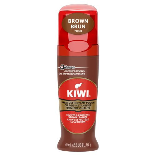 KIWI Instant Shine & Protect  Brown Liquid Shoe Polish  2.5 oz (1 Bottle with Sponge Applicator)
