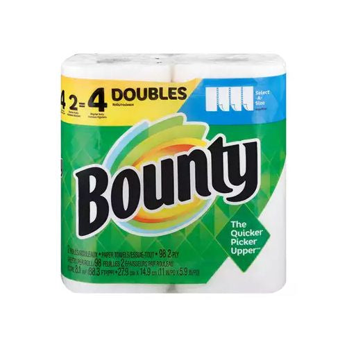 Bounty Select-A-Size Paper Towels  Double Rolls  White  98 Sheets Per Roll  2 Count