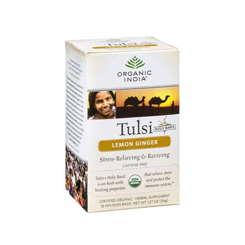 ORGANIC INDIA Tulsi Lemon Ginger Tea - Delicious Holy Basil and Lemon Ginger Blend Rich in Antioxidants - 100% Certified Organic, Non-GMO, and Fair Trade, 18 Tea Bags (1 Pack)