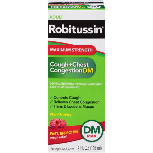 Robitussin Maximum Strength Cough and Chest Congestion DM Liquid Medicine  4 Fl Oz
