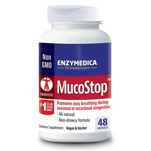 Enzymedica  MucoStop  Non-Drowsy Enzyme Supplement to Support Easy Breathing  Sinus and Mucus Relief  Vegan  48 capsules (24 servings)