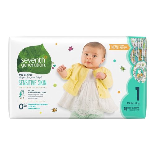 Seventh Generation Free & Clear Baby Diapers with Animal Prints Size 1, 40 Count