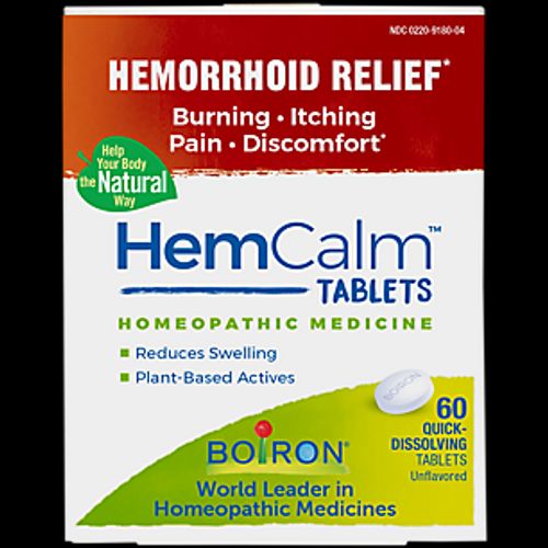 Boiron HemCalm Tablets  Homeopathic Medicine for Hemorrhoid Relief  Burning  Itching  Pain  Discomfort  60 Tablets