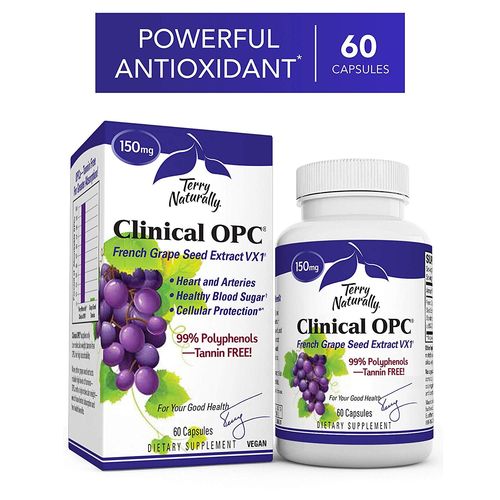 Terry Naturally Clinical OPC 150 mg - 60 Vegan Capsules - French Grape Seed Extract Supplement  Supports Heart & Immune Health  Antioxidant - Non-GMO  Gluten-Free  Kosher - 60 Servings