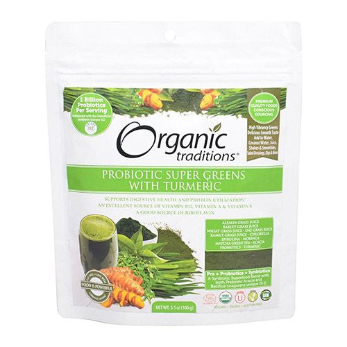 Organic Traditions Probiotic Super Greens with Turmeric, 3.5 oz (100 g)