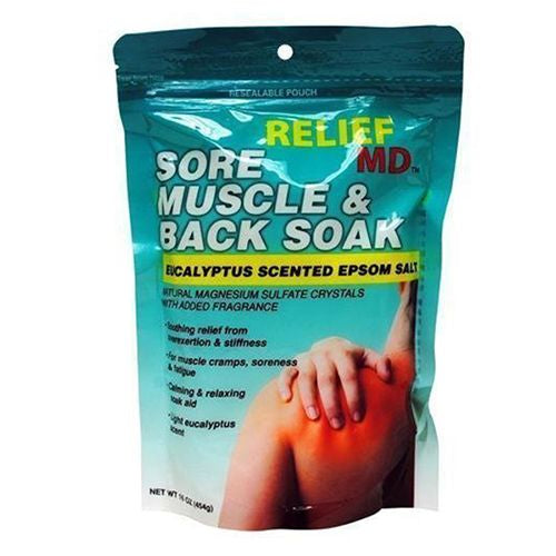 Relief MD Sore Muscle & Back Soak Eucalyptus Scented Epsom Salt - 16 Oz. 12 PACK