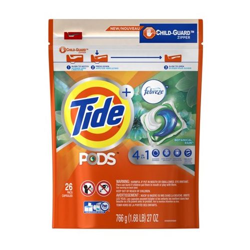 Tide PODS Liquid Detergent Pacs with Febreze  Botanical Rain  26 Count