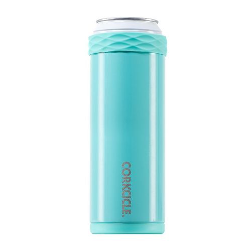 Corkcicle Slim Can Cooler  Stainless Steel  Perfect for Michelob Ultra  White Claw  Truly & Redbull  Gloss Turquoise  Holds 12 oz Cans