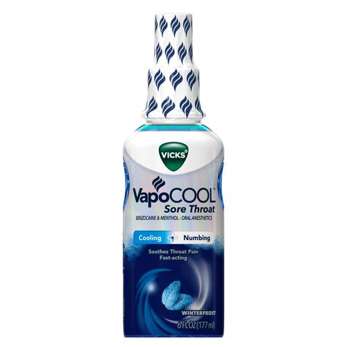 Vicks VapoCool Sore Throat Spray  Benzocaine & Menthol  Over-the-Counter Medicine  Winterfrost  6 Oz