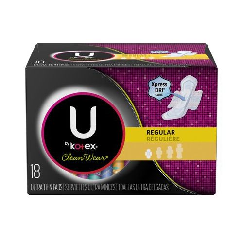 U by Kotex CleanWear Ultra Thin Pads with Wings, Regular, Unscented, 18 Count
