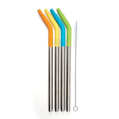 RSVP International Endurance Stainless Steel w/ Silicone Tip Straws  9 Inch  | Reusable & Multi-Color | BPA-Free Silicone | For Smoothies  Frappes  Sodas  Tea & More | Dishwasher Safe