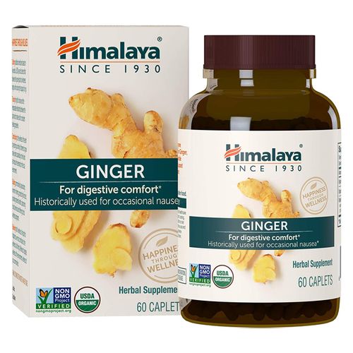 Himalaya Organic Ginger Supplement Equivalent to 4 766 mg of Ginger powder for Nausea  Gas and Occasional Upset Stomach  2 Month Supply  60 Caplets