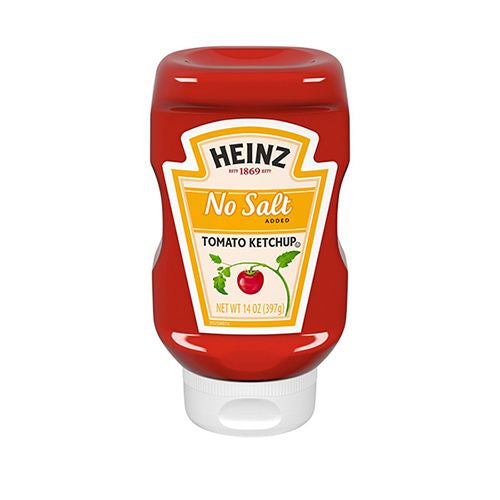 Heinz No Salt Added Inverted Bottle Tomato Ketchup, 14 oz Bottle