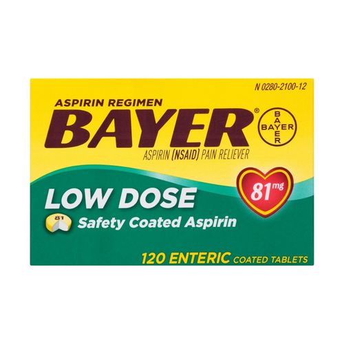 Aspirin Regimen Bayer Low Dose Pain Reliever Enteric Coated Tablets  81mg  120 Ct