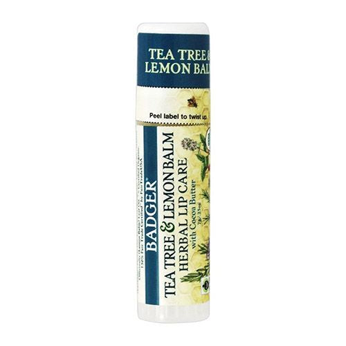 Badger - Cocoa Butter Lip Balm  Tea Tree  Certified Organic  Fair Trade  0.25oz Stick