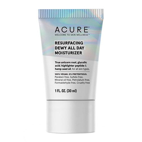 ACURE Resurfacing Dewy All Day Moisturizer | 100% Vegan | Illuminating Dewy Glow | True Unicorn Root, Glycolic Acid & Hemp Seed Oil | Omega Fatty Acids & Antioxidant Rich | All Skin Types | 1 Fl Oz (B082G1K4TN)