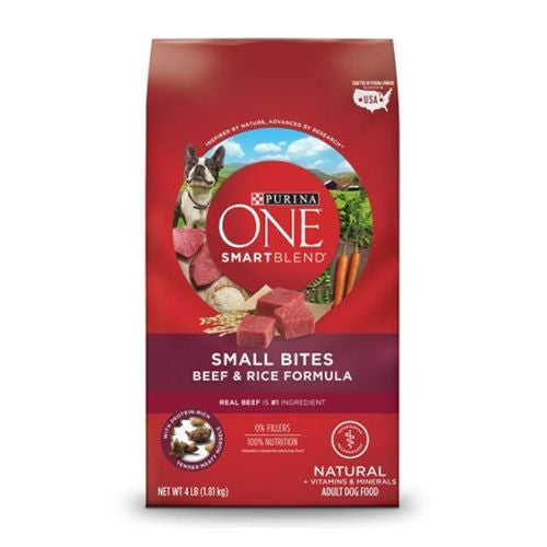 Purina ONE Natural Dry Dog Food  SmartBlend Small Bites Beef & Rice Formula  4 lb. Bag