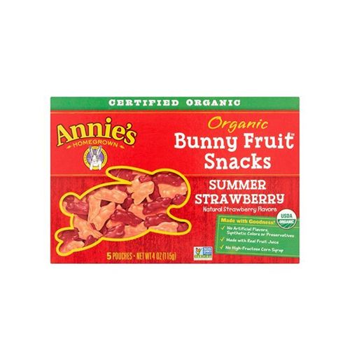 Annie s Organic Summer Strawberry Bunny Fruit Snacks  Gluten Free  5 Pouches  4 oz.
