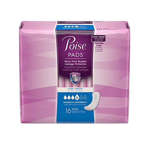 Poise Incontinence Pads for Women  4 Drop  Moderate Absorbency  Long  16Ct