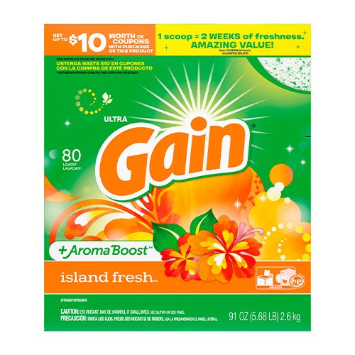 Gain Island Fresh, 80 Loads Powder Laundry Detergent, 91 Oz