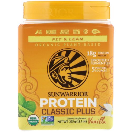 Sunwarrior Vegan 100% Organic Chia  Rice & Vanilla Protein Supplements  Vanilla  1 Scoop  13.2 oz