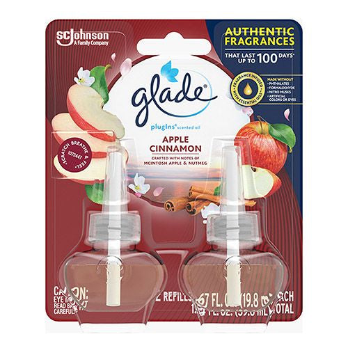 Glade PlugIns Refill 2 CT  Apple Cinnamon  1.34 FL. OZ. Total  Scented Oil Air Freshener Infused with Essential Oils