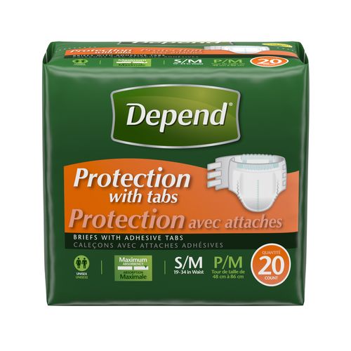 Depend Incontinence Protection with Tabs  Unisex  S/M  Maximum Absorbency  20ct