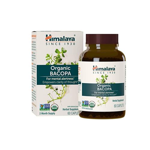 Himalaya Organic Bacopa/Brahmi  60 Caplets for Mental Alertness  Cognitive Health & Memory Support  750mg
