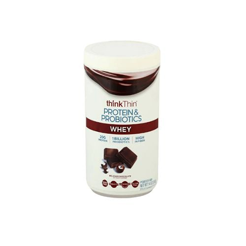 thinkThin Protein & Probiotics Whey Protein Powder, Belgian Chocolate, 14 oz, 11 Servings