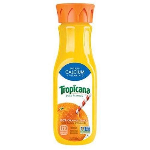 Tropicana Pure Premium  No Pulp Calcium + Vitamin D Orange Juice 12 Fluid Ounce Plastic Bottle.