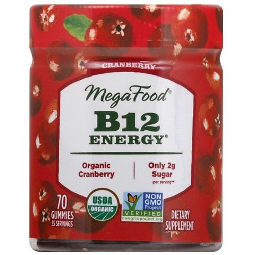 MegaFood B12 Energy - Vitamin B12 Gummy for Cellular Energy Support - Vegan  Gluten-Free  Non-GMO - Cranberry - 70 Gummies (35 Servings)