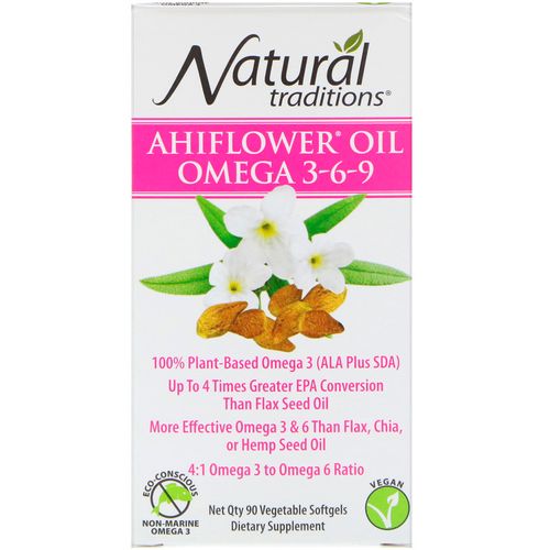 Organic Traditions Ahiflower Oil Omega 3-6-9, 90 Vegetable Softgels