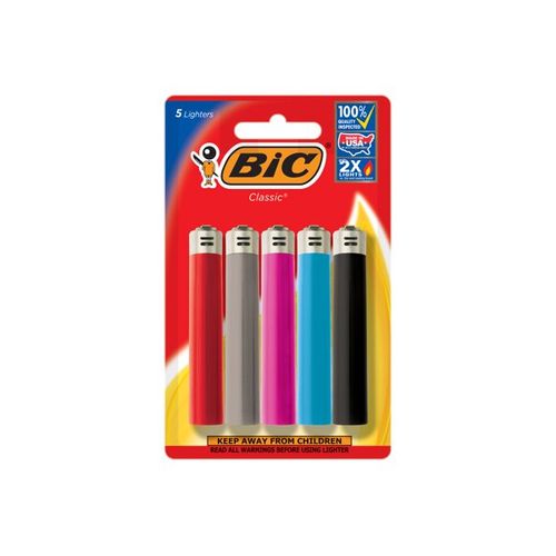 BIC Classic Pocket Lighter  Assorted Colors - Pack of 5 Lighters (Colors May Vary)