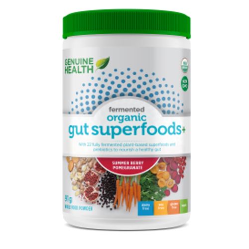 Genuine Health - Organic Fermented Gut Superfoods+ Powder for Optimal Gut Health Summer Berry & Pomegranate - 10.5 oz.