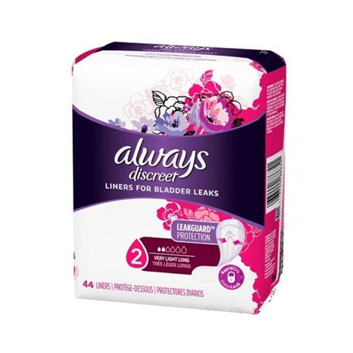 Always Discreet Postpartum Incontinence Liners  Very Light Absorb  Long Length  44 Ct