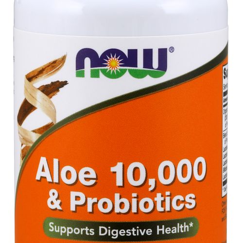 NOW Supplements  Aloe 10 000 & Probiotics with 10-Strain (5 Billion) Probiotic Blend  60 Veg Capsules