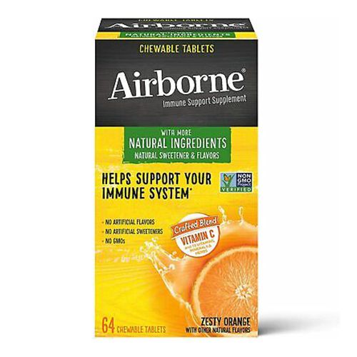 Airborne Zesty Orange Chewable Tablets (64 count), Immune Support Supplement