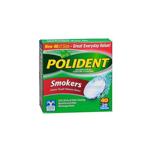 Polident Smokers Antibacterial Denture Cleanser Effervescent Tablets  40 Count