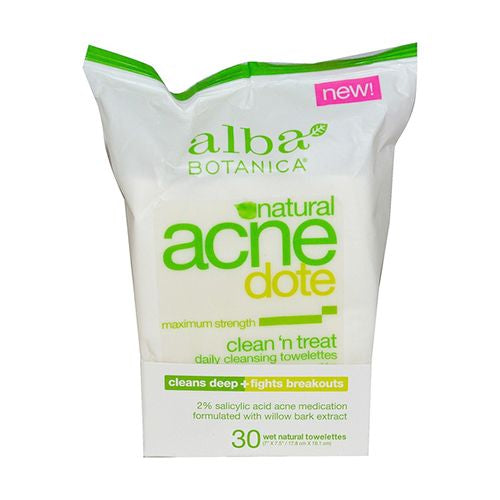 Alba Botanica Acnedote Maximum Strength Clean ?N Treat Daily Cleansing Towelettes, 30 Count