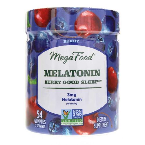 MegaFood Melatonin Berry Good Sleep - Melatonin 3mg Gummy - Sleep Support - Non-GMO  Vegan  Gluten-Free - Berry - 54 Gummies (27 Servings)