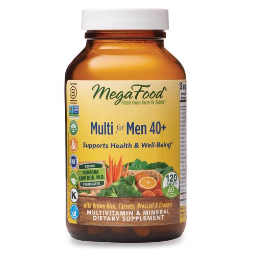 MegaFood Men s 40+ Multivitamin - Multivitamin with Vitamins C  D  B12  Biotin  Zinc  and Choline - Non-GMO  Gluten-Free  Vegetarian & Made without Dairy and Soy - 120 Tabs (60 Servings)