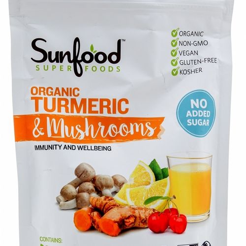 Sunfood Superfoods Turmeric & Mushrooms | All-Natural, Plant-Based Powdered Drink Mix | Immunity & Wellbeing | Organic, Non-GMO, Vegan, Gluten-Free | No Sugar Added | 6.8 oz Bag (B089DP7GX2)